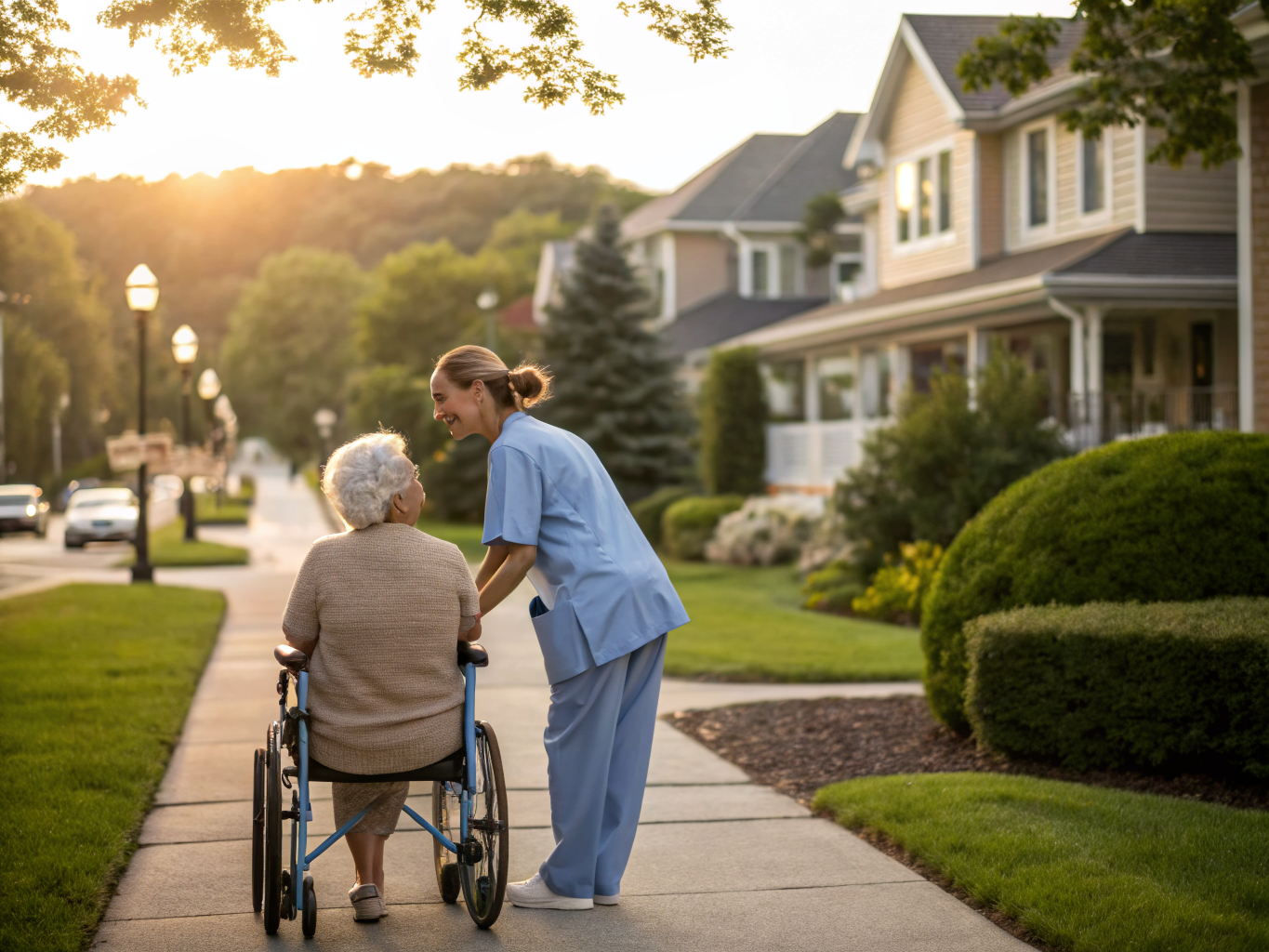 Home health aide assisting a senior resident in Glen Rock NJ Bergen County