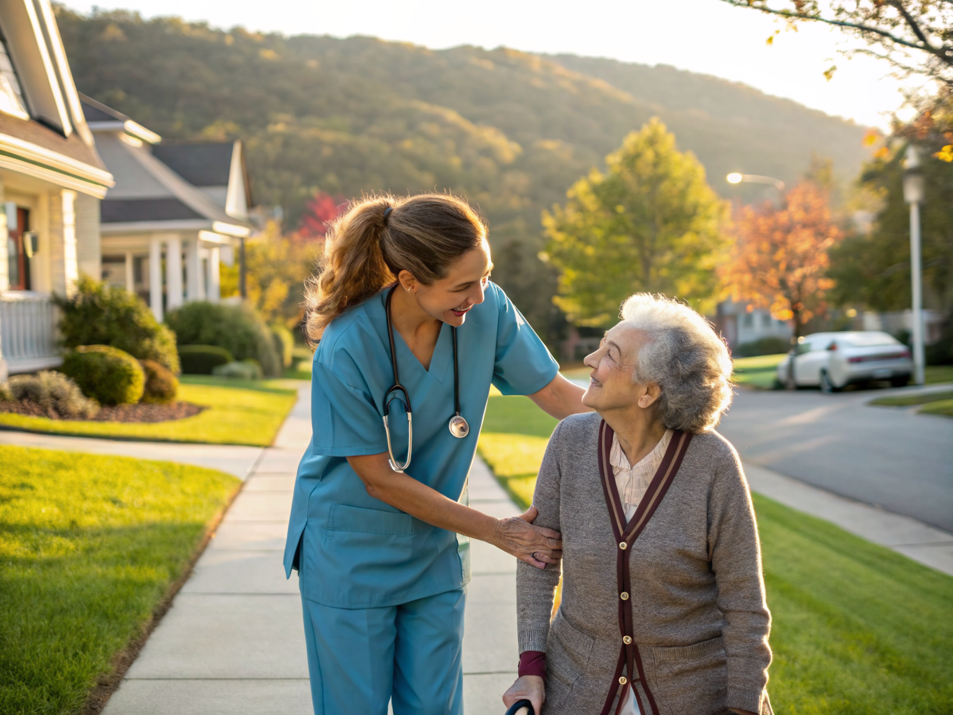 Home health aide assisting a senior resident in Green Brook NJ Somerset County
