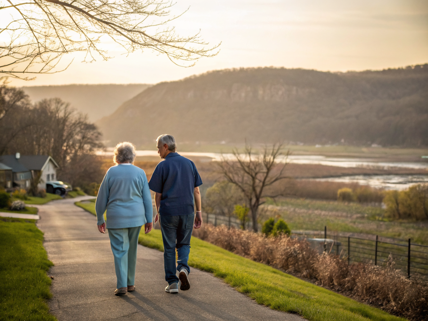 Home health aide walking with a senior resident in Kingwood Township NJ Hunterdon County