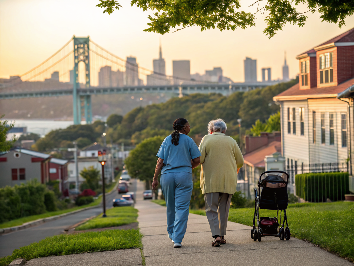 Home health aide assisting a senior resident in Leonia NJ Bergen County