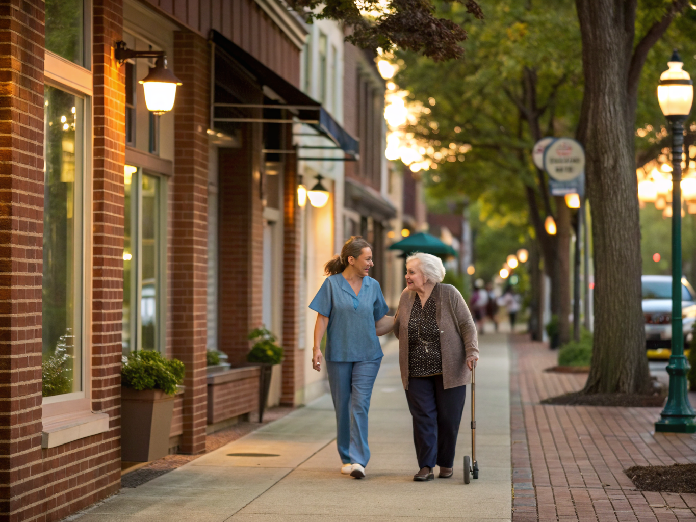Home health aide assisting a senior resident in Madison NJ Morris County
