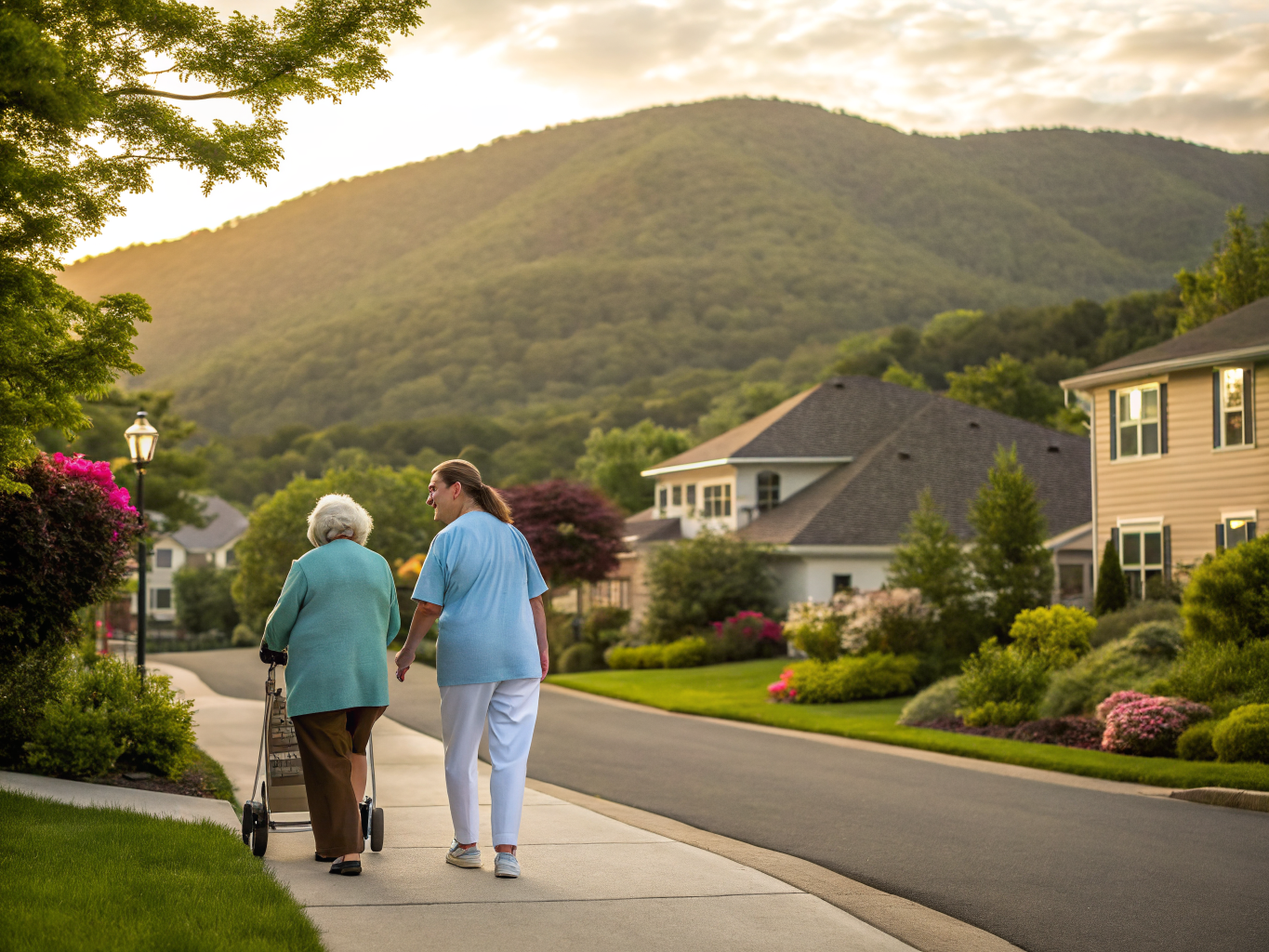 Home health aide assisting a senior resident in Mahwah NJ Bergen County