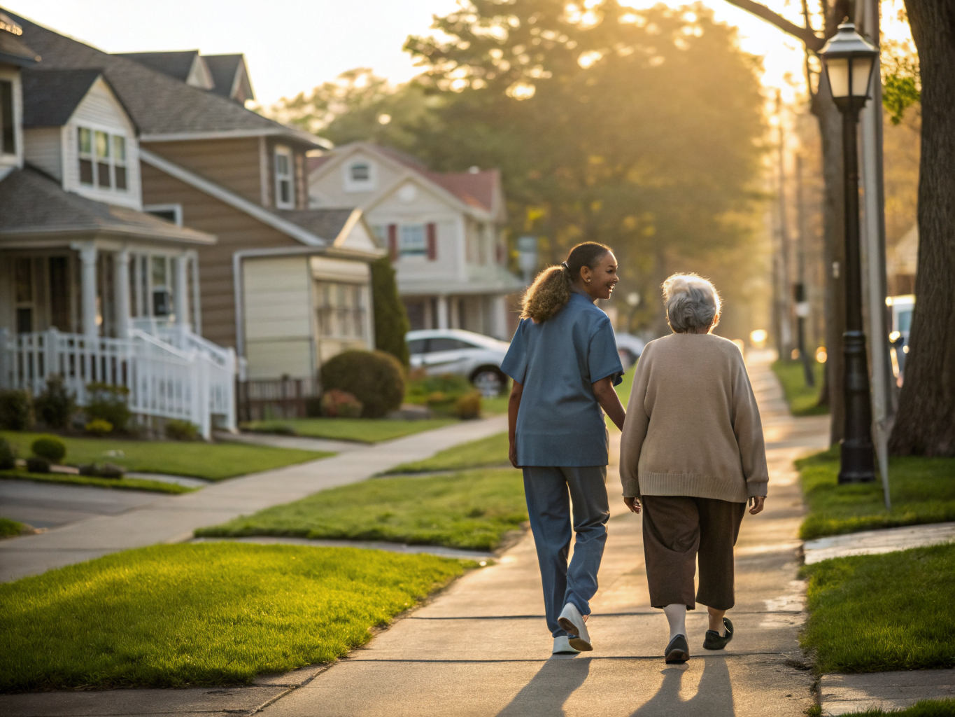 Home health aide assisting a senior resident in Maywood NJ Bergen County