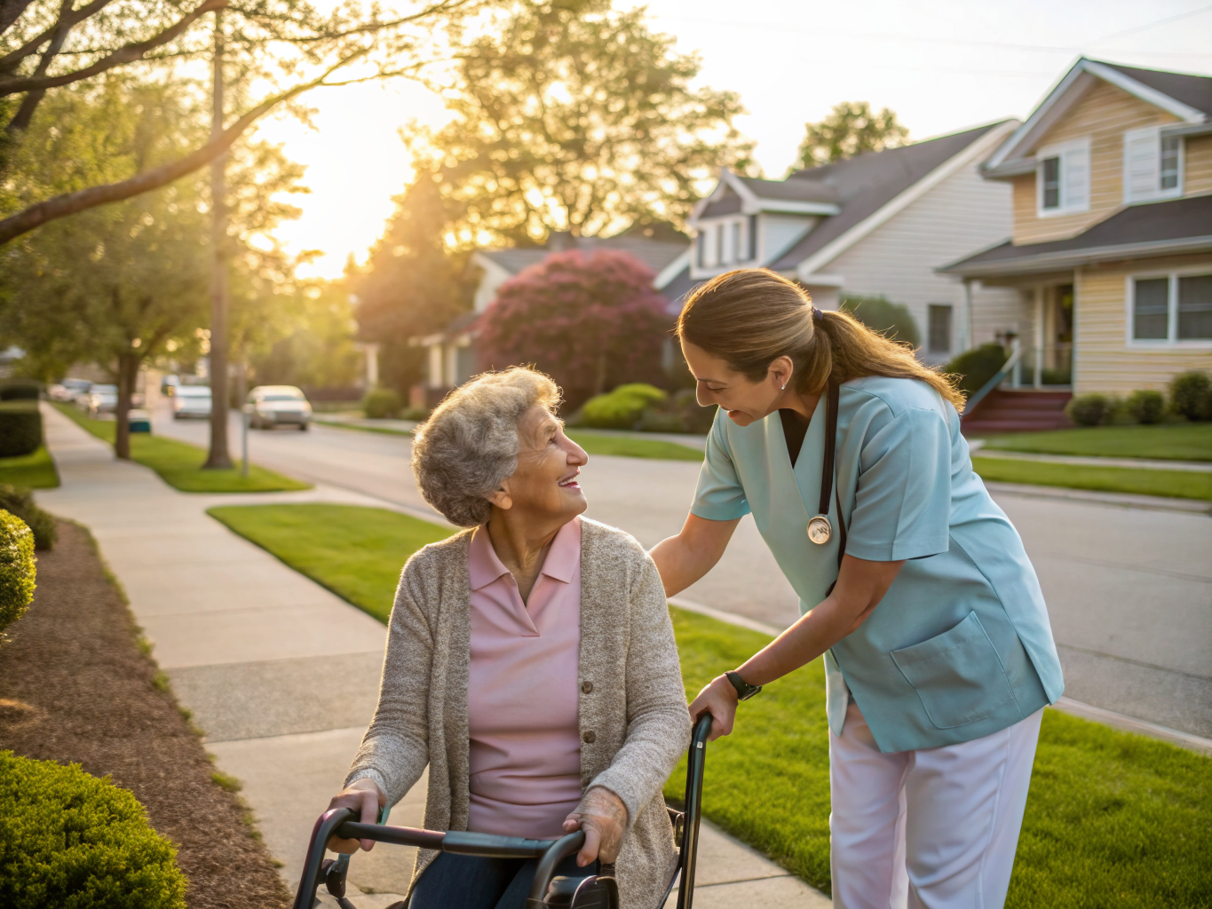 Home health aide assisting a senior resident in Midland Park NJ Bergen County