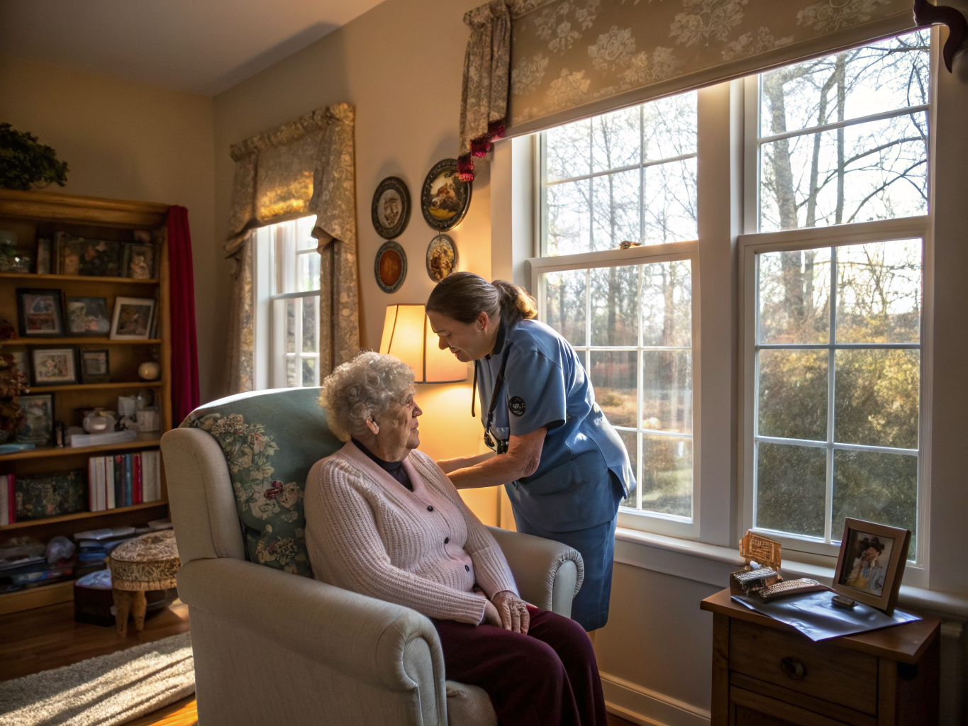 Home health aide assisting a senior resident in Mine Hill NJ Morris County