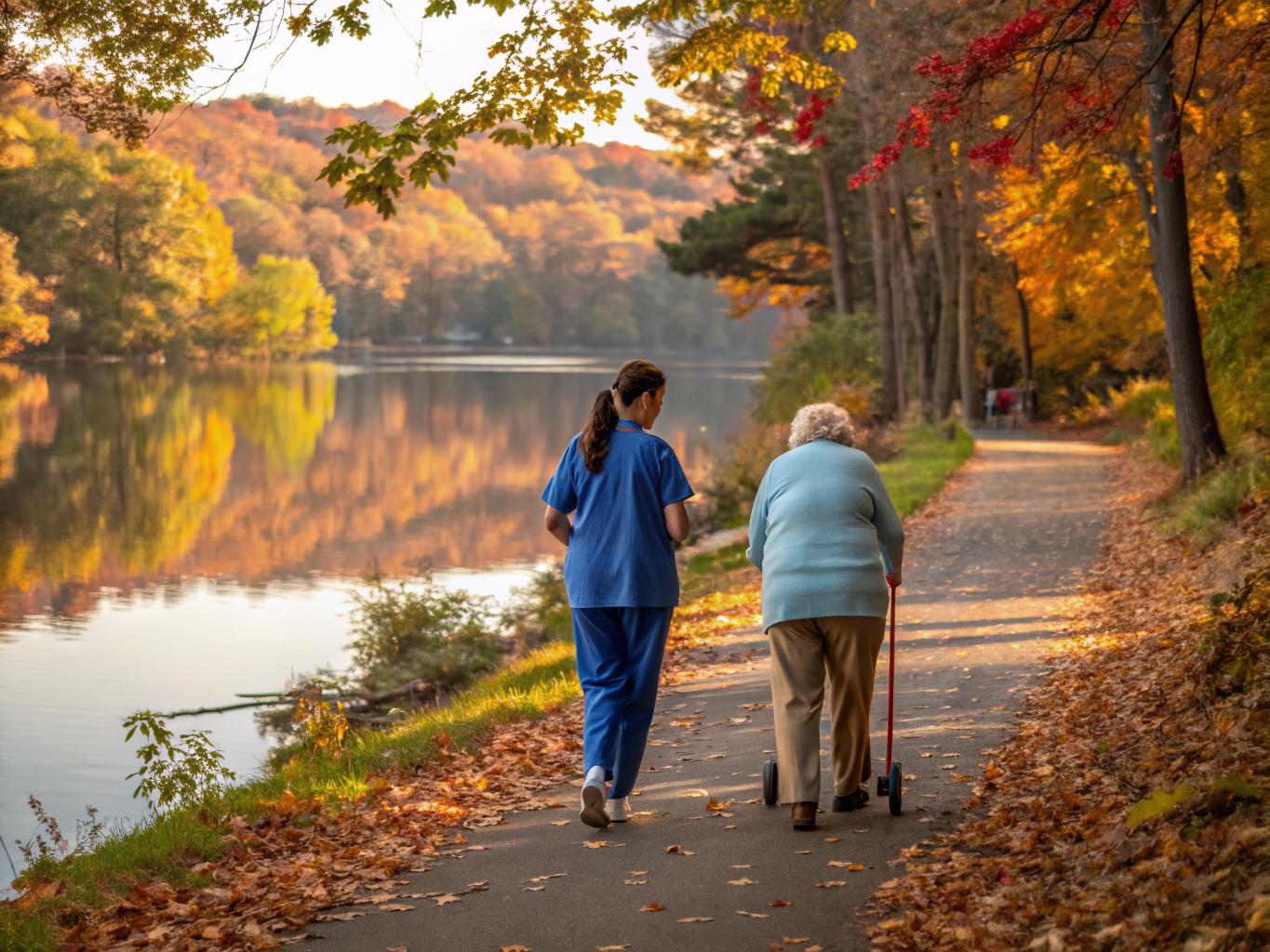 Home health aide assisting a senior resident in Mountain Lakes NJ Morris County