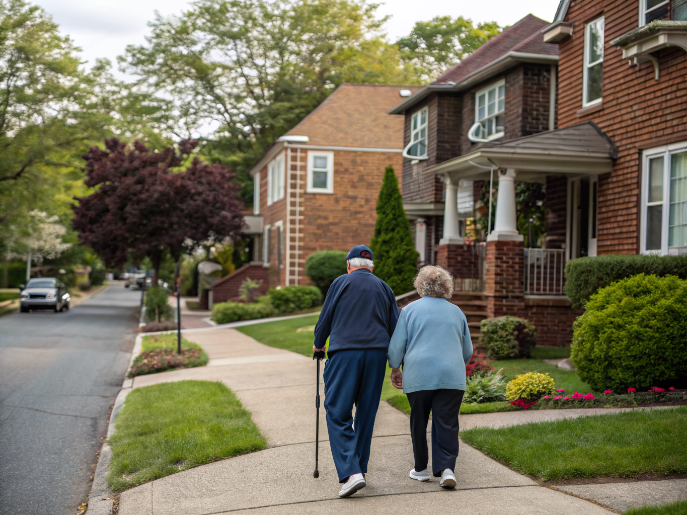 Home health aide walking with a senior resident in Nutley NJ Essex County