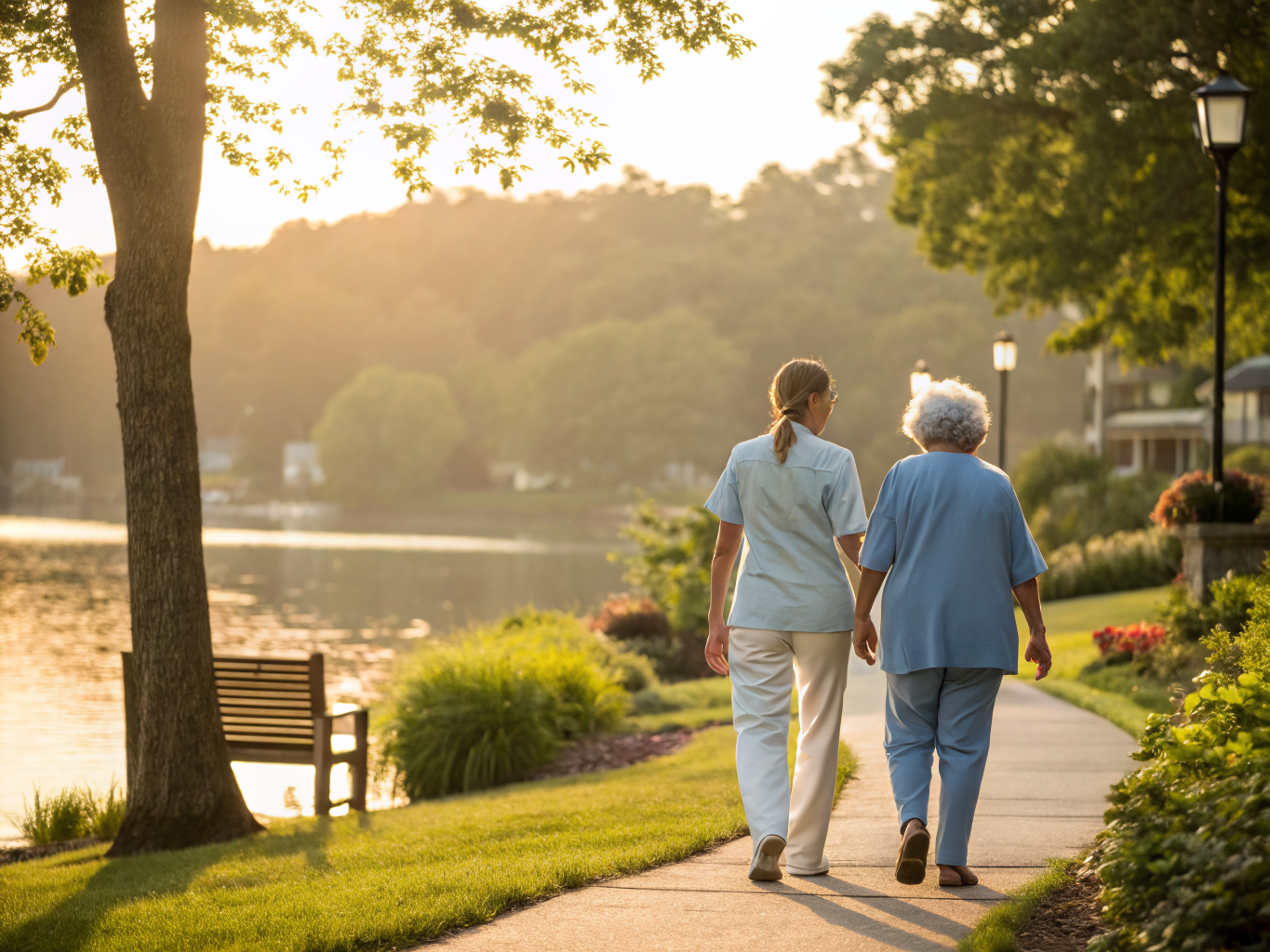 Home health aide assisting a senior resident in Old Tappan NJ Bergen County