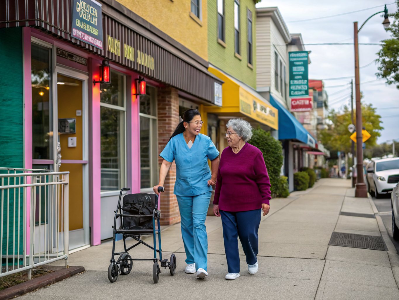 Home health aide assisting a senior resident in Palisades Park NJ Bergen County