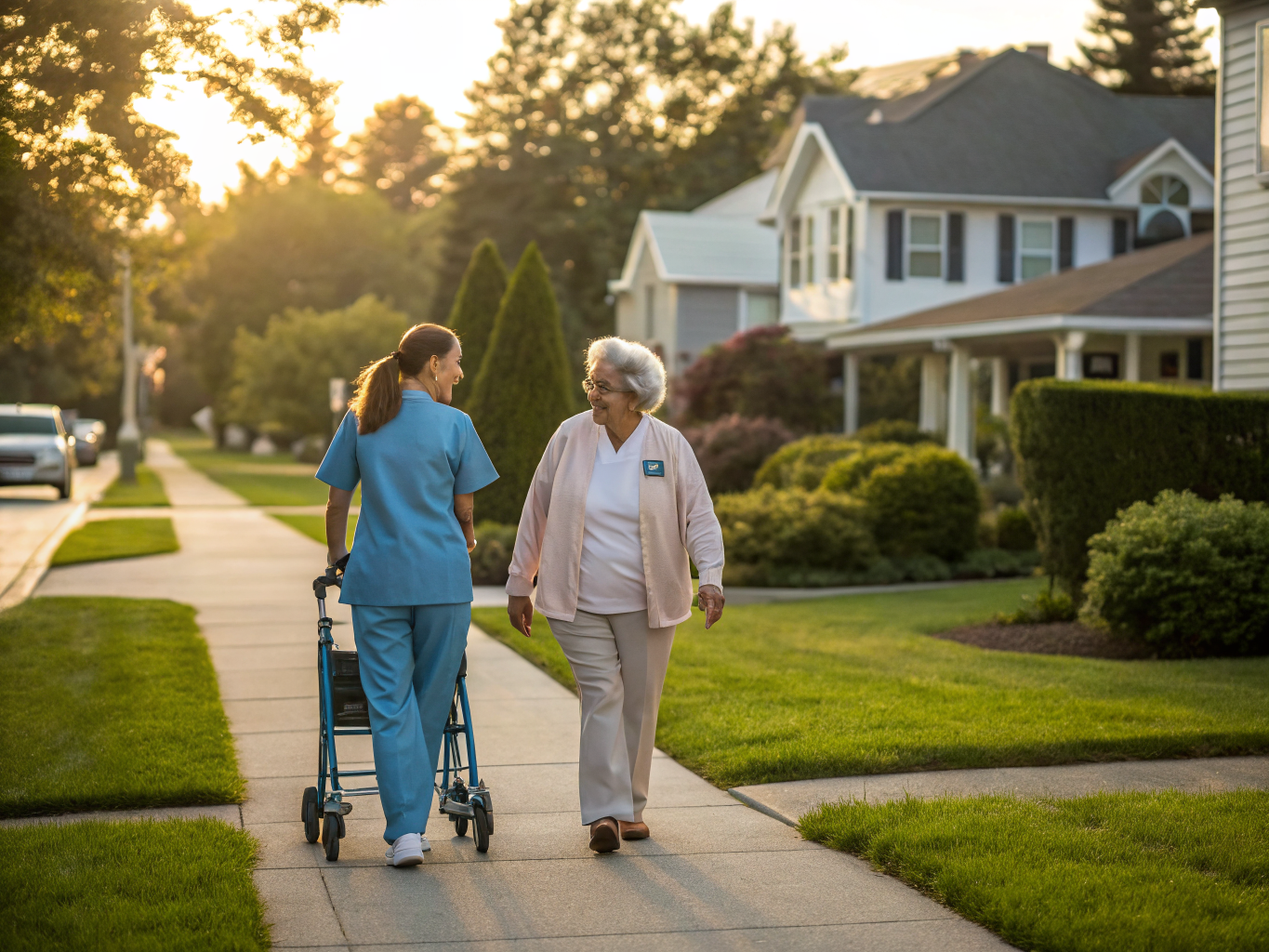 Home health aide assisting a senior resident in Paramus NJ Bergen County