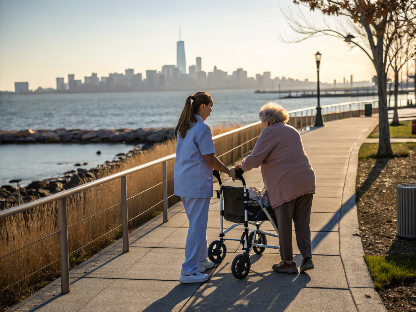 Home health aide assisting a senior resident in Perth Amboy NJ Middlesex County