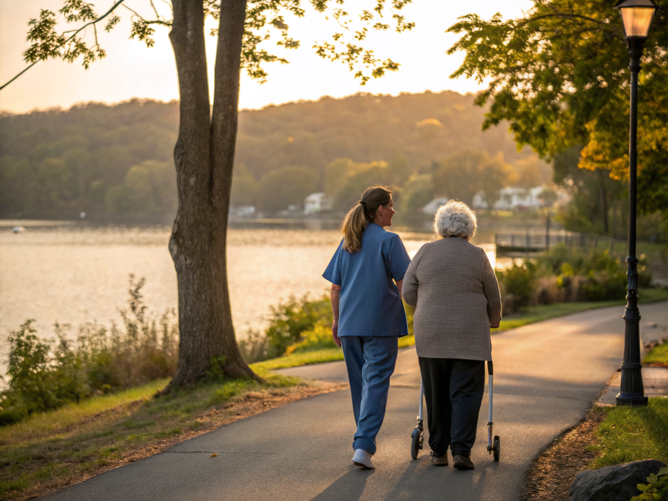 Home health aide assisting a senior resident in Pompton Lakes NJ Passaic County