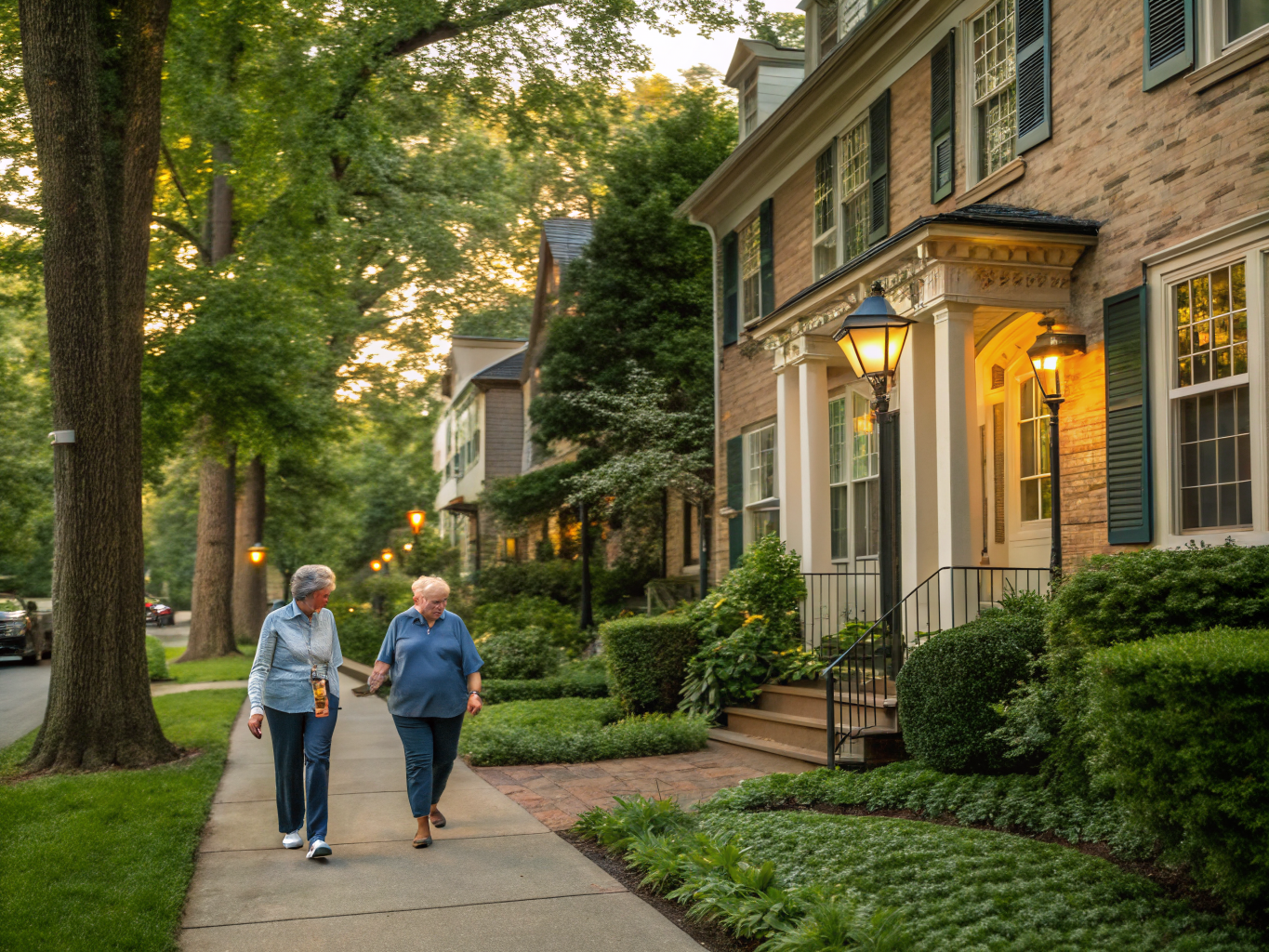 Home health aide walking with a senior resident in Princeton NJ Mercer County