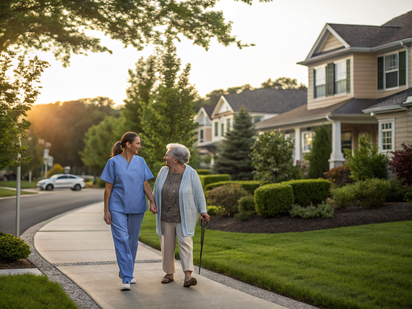 Home health aide assisting a senior resident in River Vale NJ Bergen County