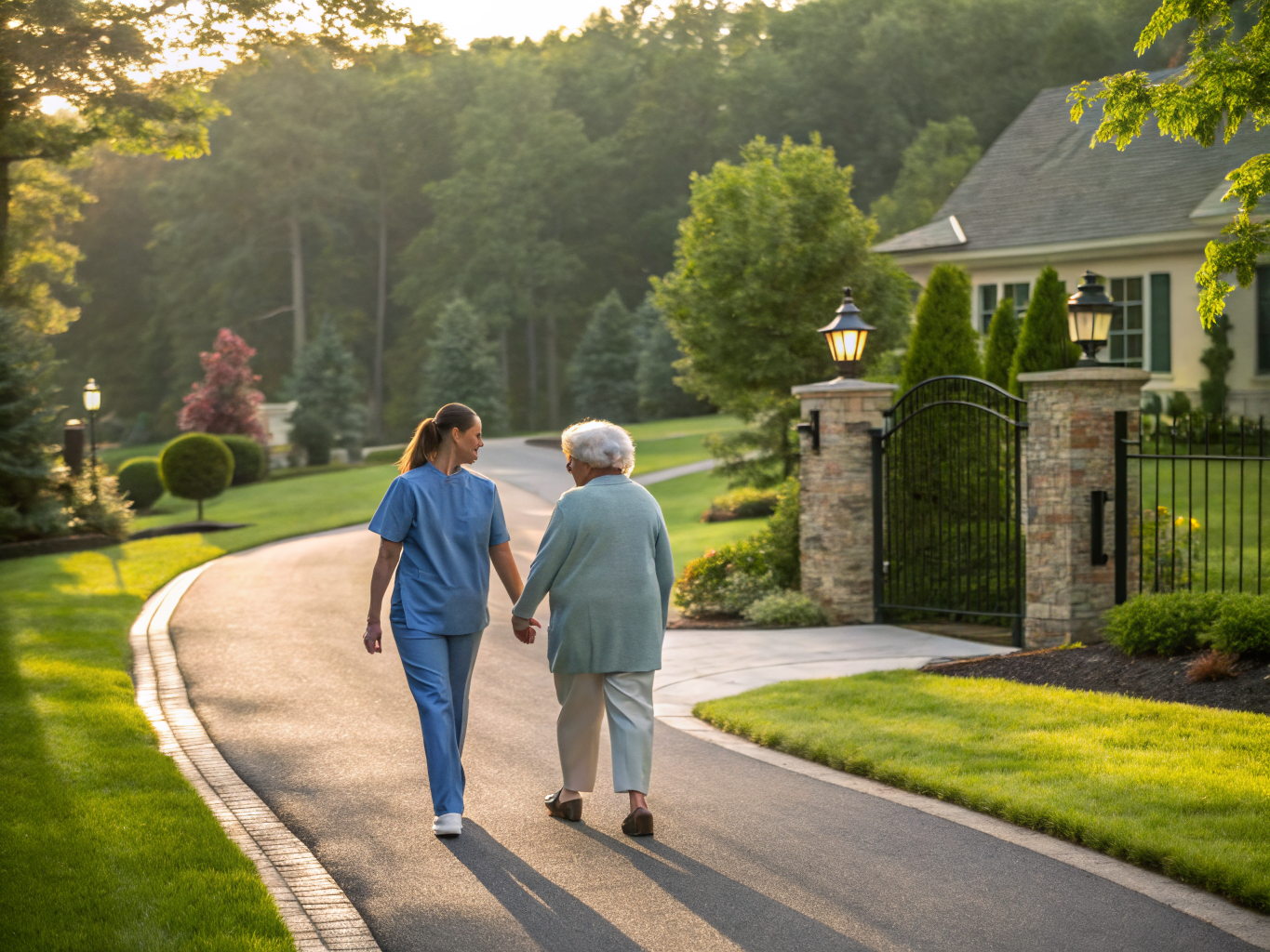 Home health aide assisting a senior resident in Saddle River NJ Bergen County