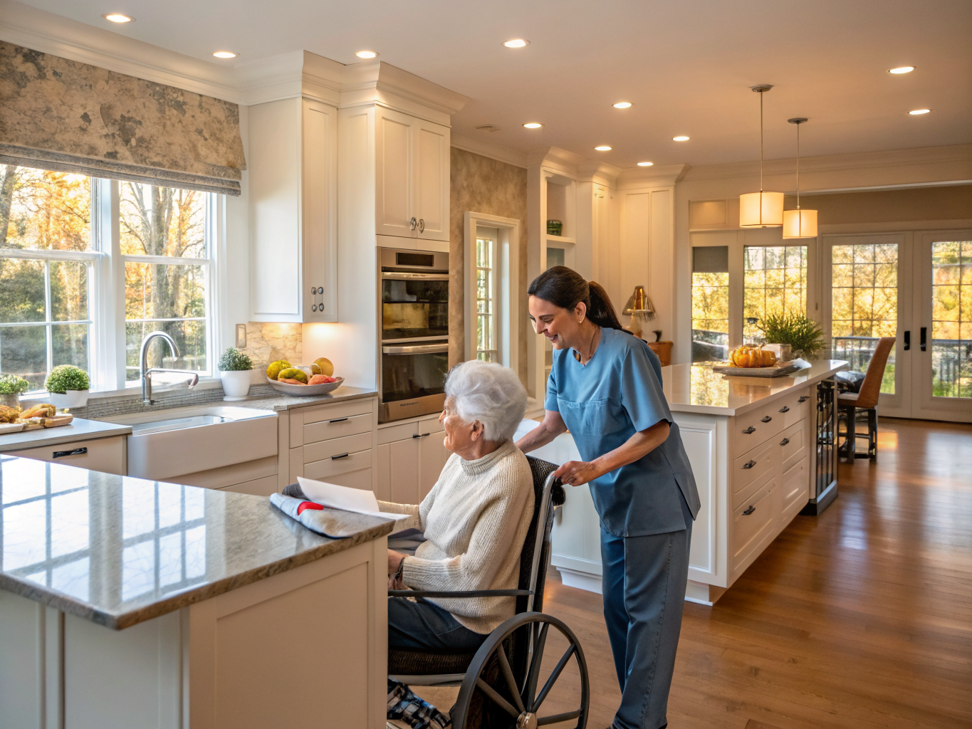 Home care aide assisting a senior resident in northern NJ