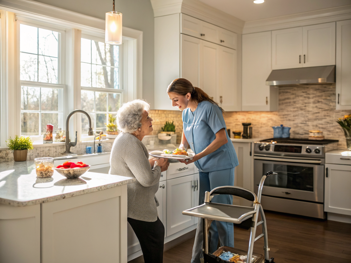 Home care aide assisting a senior resident in Morris County NJ