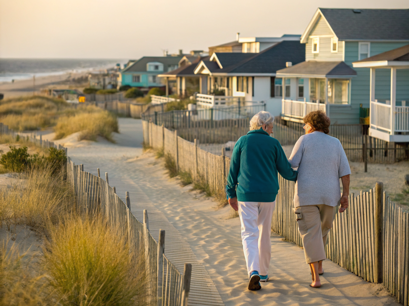 Home health aide walking with a senior resident in Ship Bottom NJ Ocean County