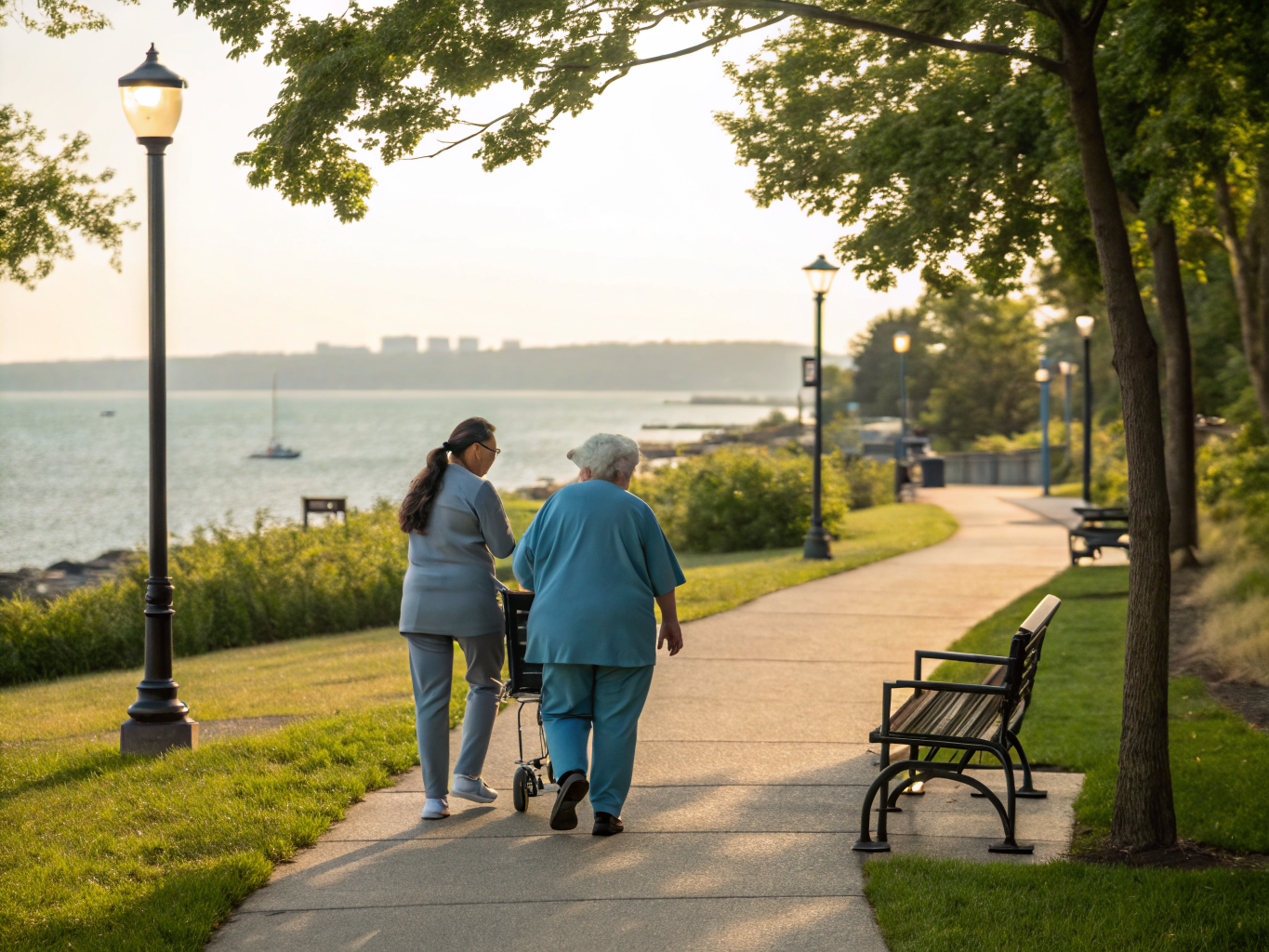 Home health aide assisting a senior resident in South Amboy NJ Middlesex County