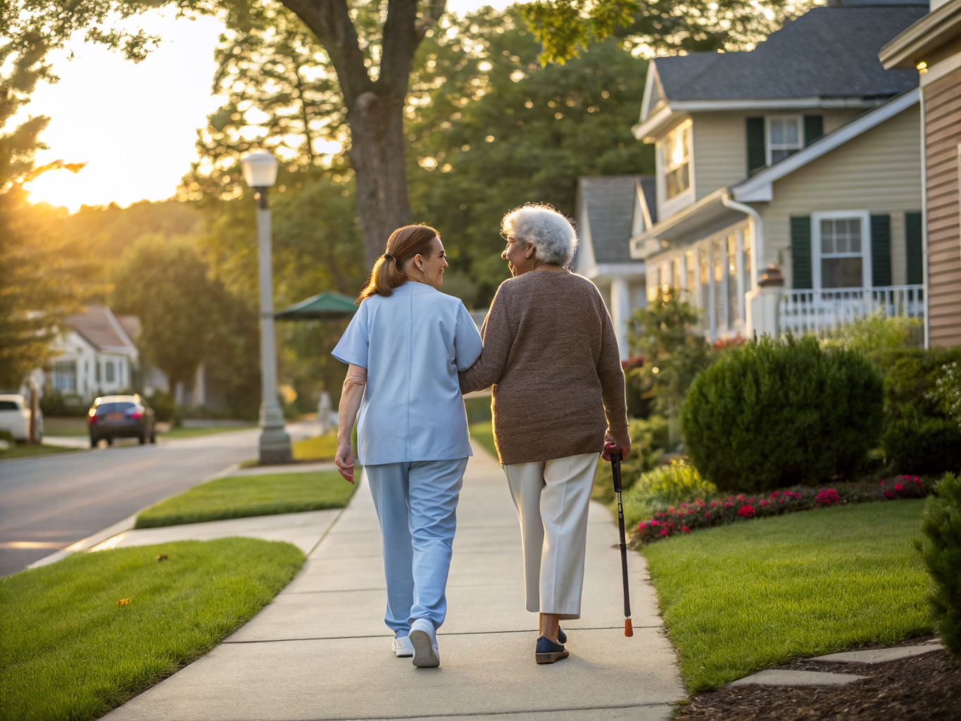 Home health aide assisting a senior resident in Teaneck NJ Bergen County