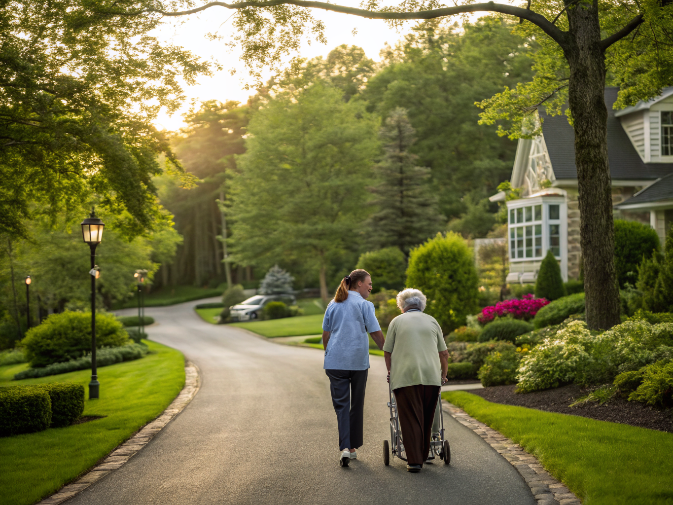 Home health aide assisting a senior resident in Upper Saddle River NJ Bergen County