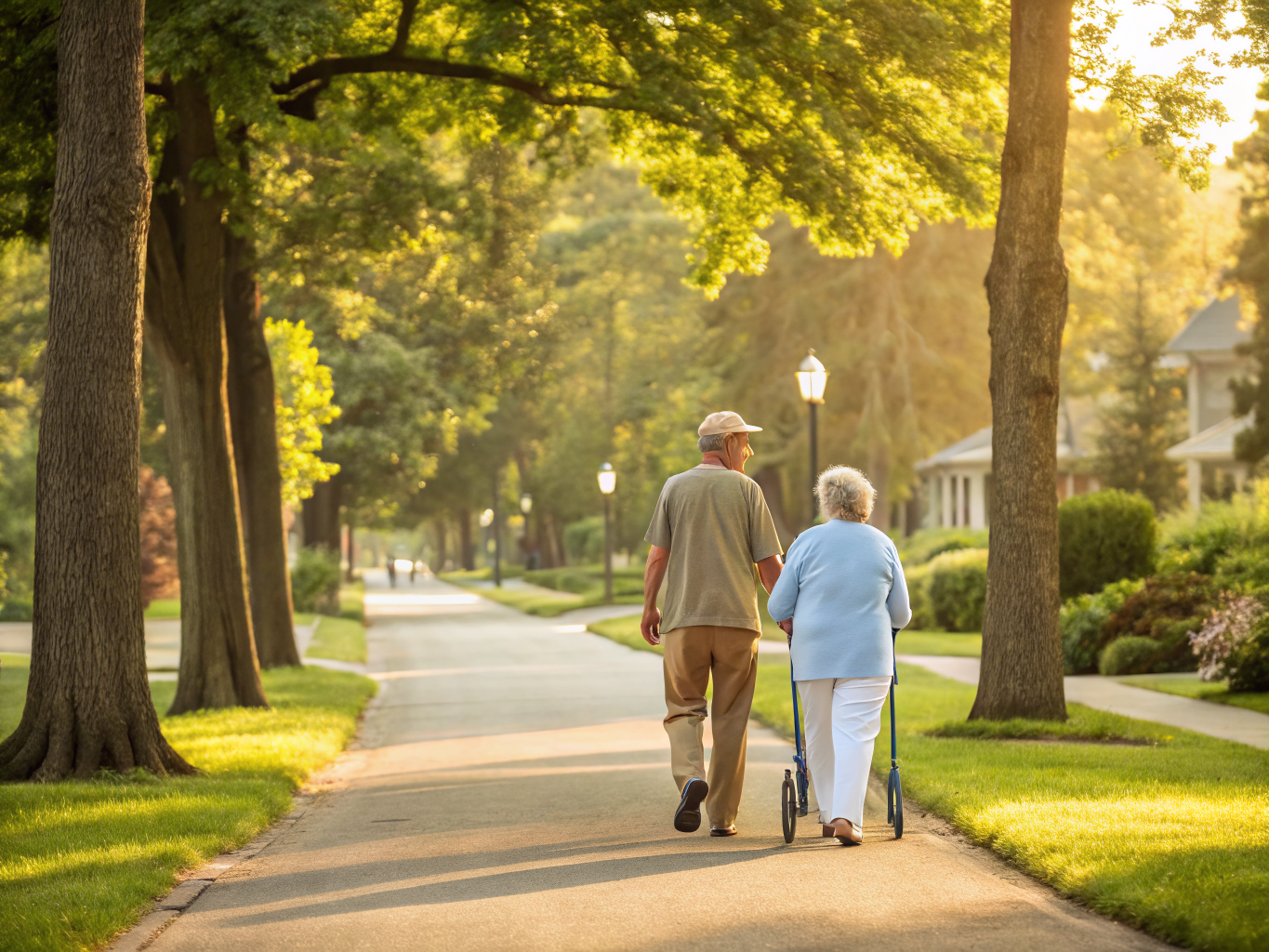 Home health aide walking with a senior resident in Verona NJ Essex County