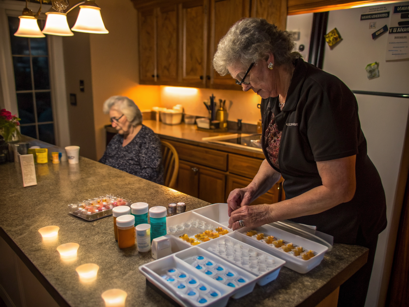 24-hour caregiver organizing evening medications for senior near Kessler West Orange NJ — precise medication management