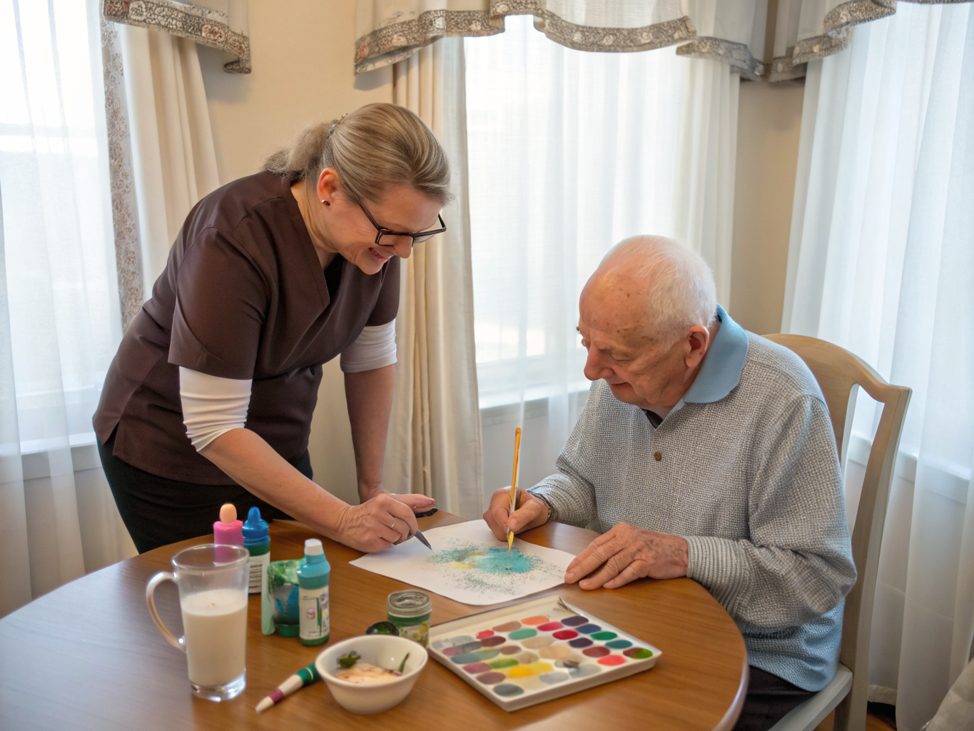 Alzheimer's care aide near Kessler West Orange NJ — art therapy watercolor session
