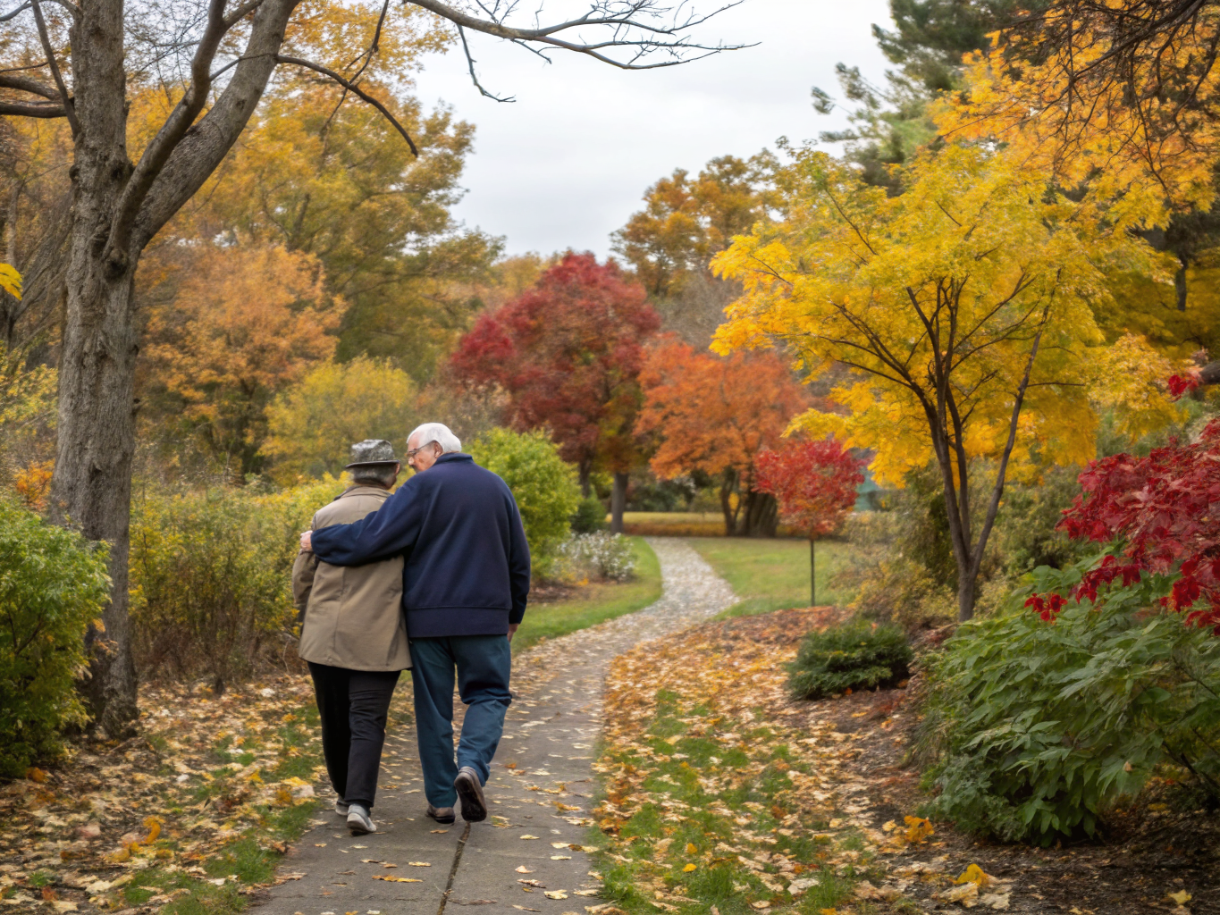 Dementia patient outdoor activity near Kessler West Orange NJ — safe garden walk with caregiver
