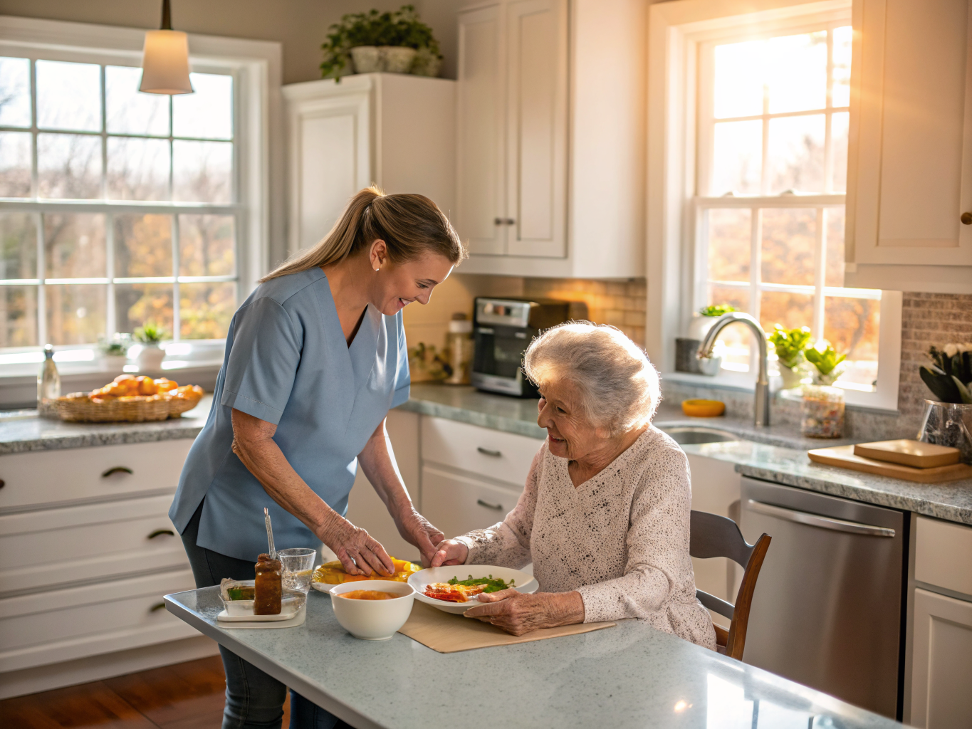 Live-in caregiver assisting a senior resident in Monmouth County NJ