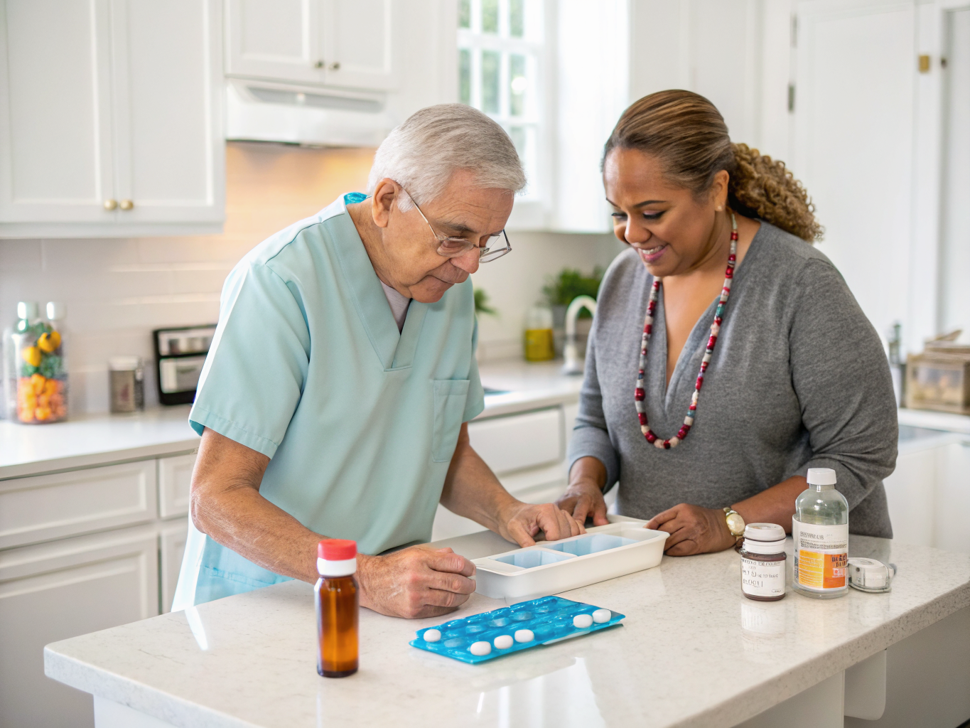 Home health aide helping senior with medication management NJ