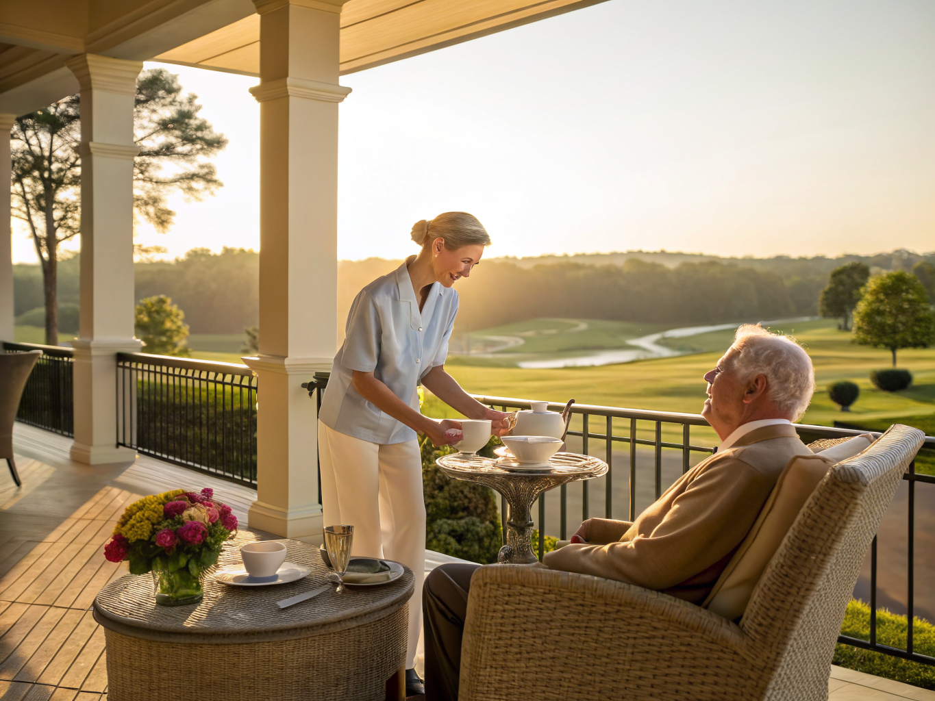 Home health aide assisting senior resident at Regency at Monroe 55+ community in Monroe Township NJ