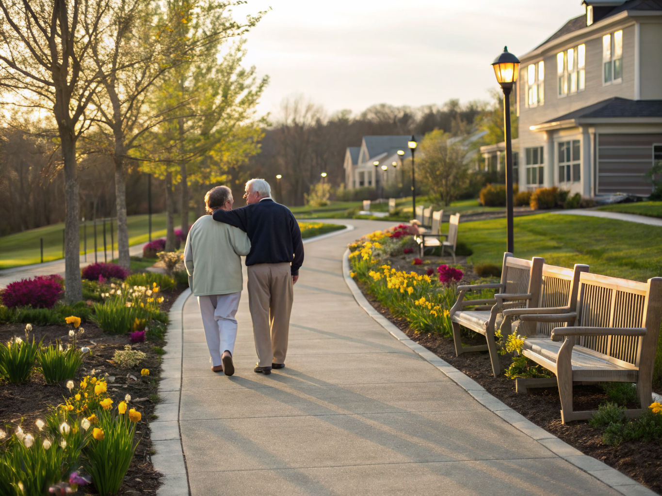 Home health aide assisting senior resident at Renaissance at Monroe 55+ community in Monroe Township NJ