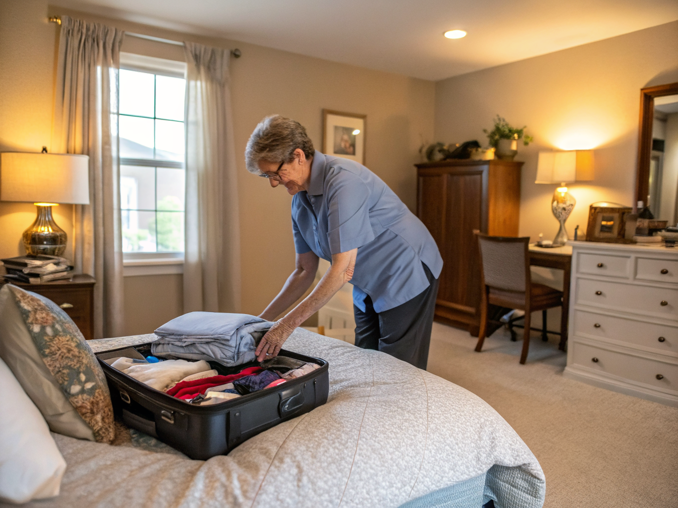 Live-in caregiver settling into guest room near Morristown NJ — beginning full-time home care