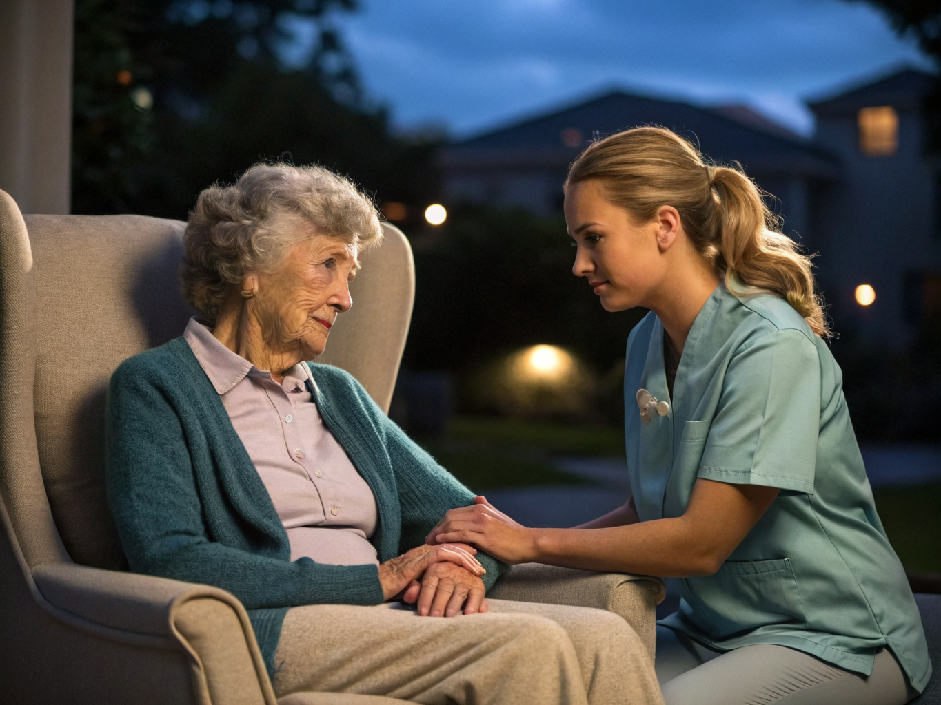 Alzheimer's anxiety management near Morristown Medical Center NJ — caregiver comforting anxious senior in armchair