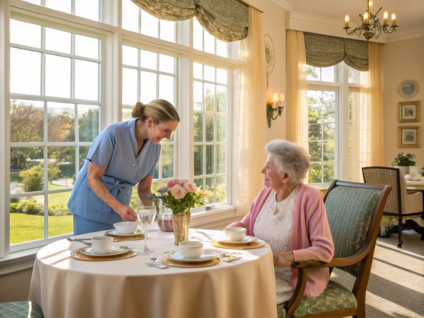Home health aide providing care at The Chelsea at Shrewsbury in Shrewsbury Monmouth County NJ