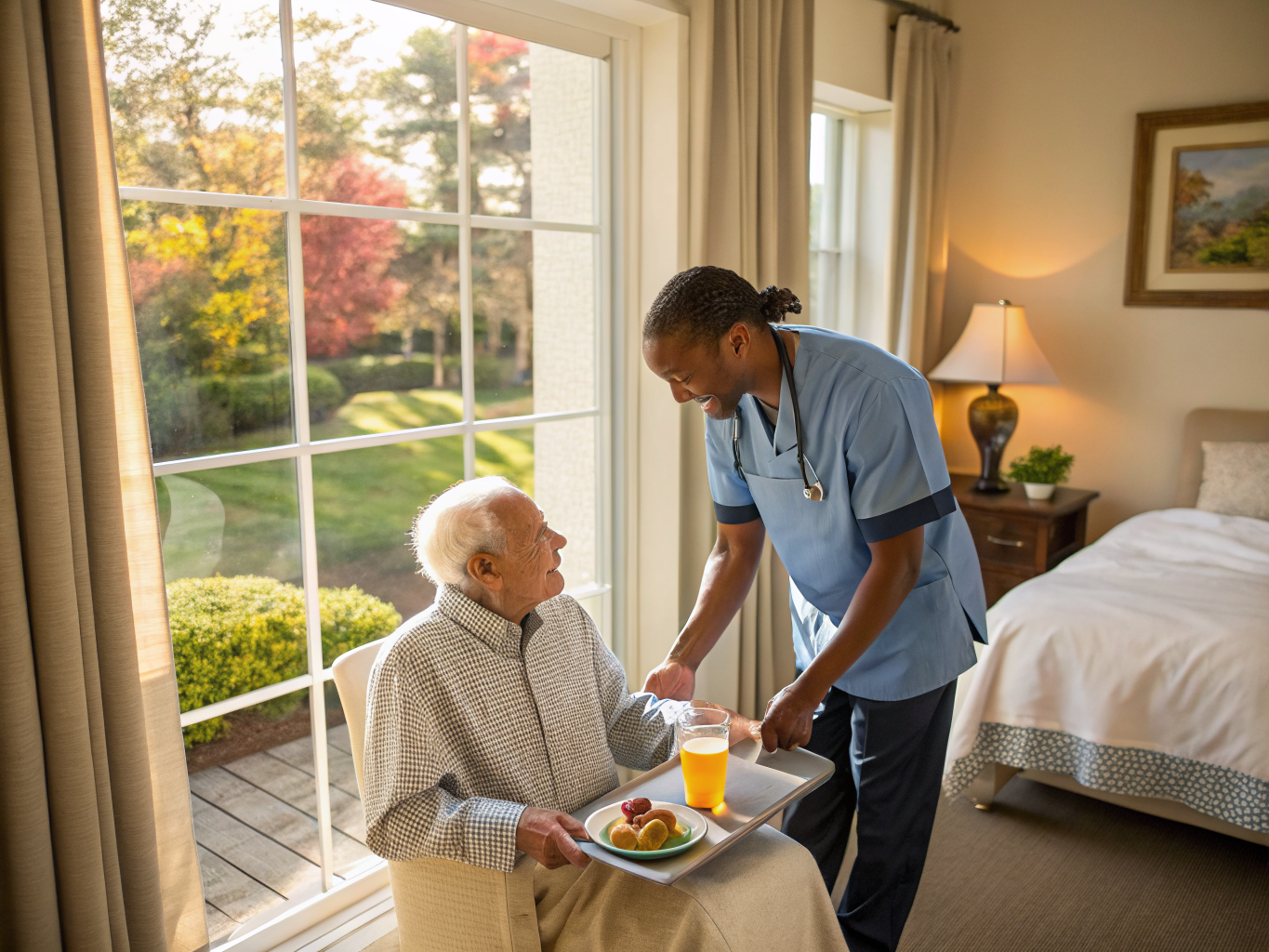 Home health aide providing care at Sunrise Assisted Living of Lincroft in Lincroft Monmouth County NJ
