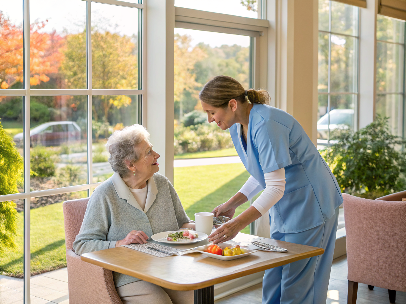 Home health aide providing care at Sunrise of Marlboro in Marlboro Monmouth County NJ