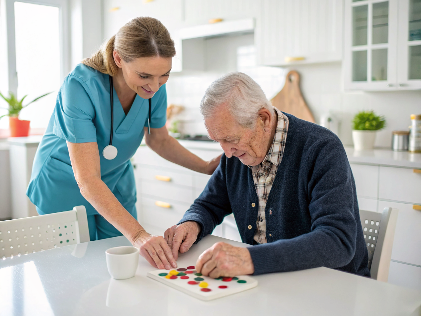 Post-stroke hand therapy near Morristown Medical Center NJ — caregiver guiding fine motor recovery exercises