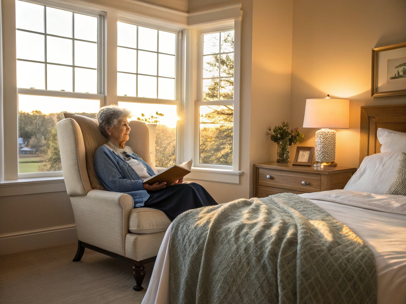 Nighttime senior care NJ — overnight caregiver providing comfort and safety