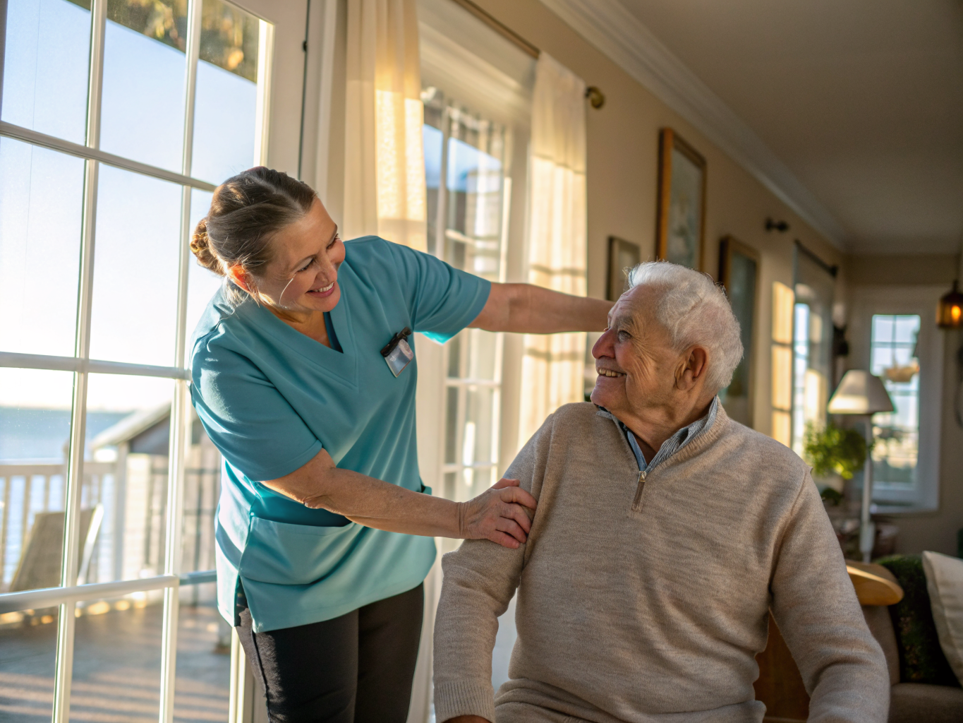 Home health aide providing care to a senior in Tuckerton, Ocean County NJ