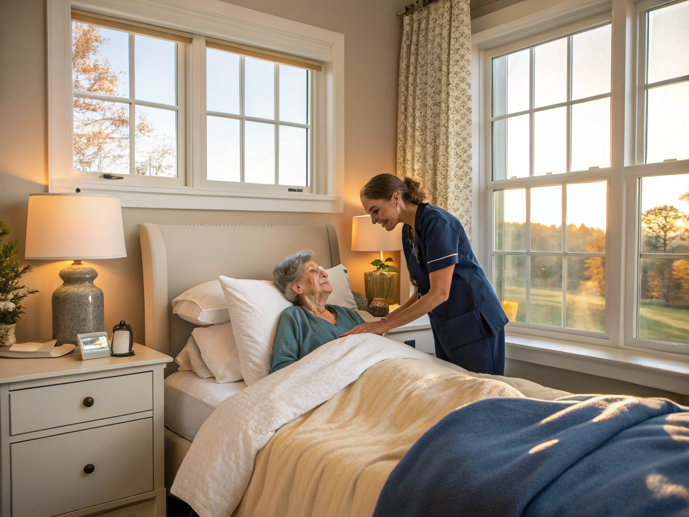 Overnight home care near Erickson Senior Living communities in NJ — caregiver ensuring nighttime safety