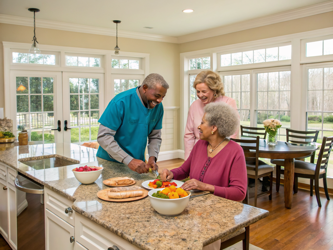 Home health aide providing care at Four Seasons at Wayne in Woodland Park Passaic County NJ