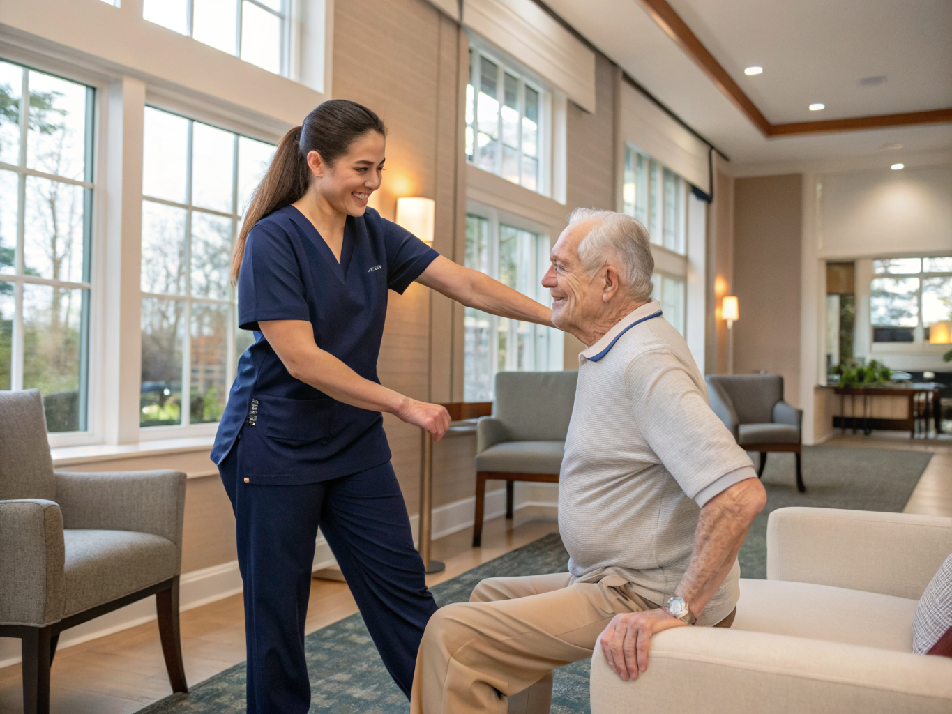 Home health aide providing care at Oak Ridge Rehabilitation & Nursing Center in Wayne Passaic County NJ