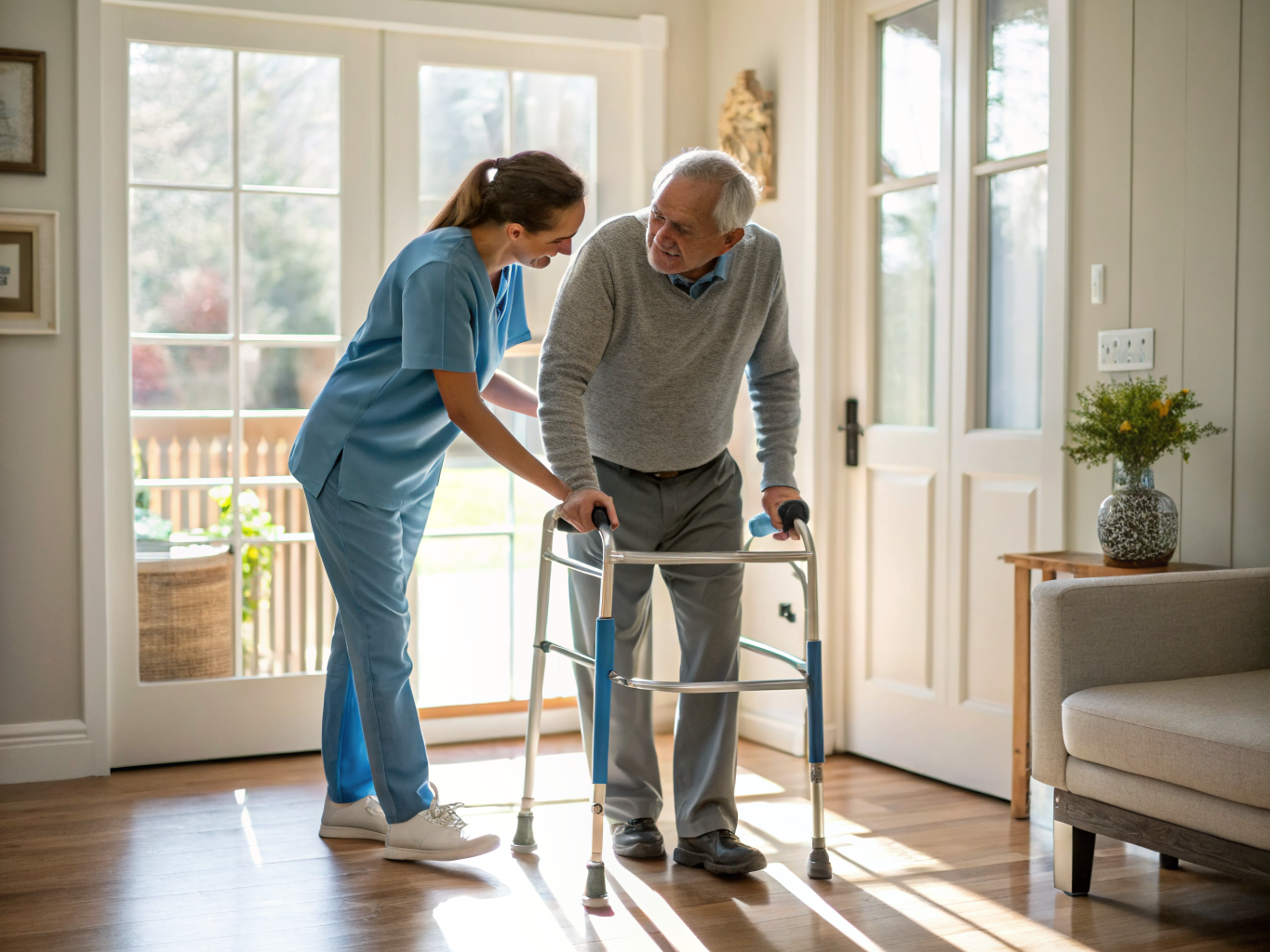 Post-Surgery Care aide assisting a senior recovering from surgery in Edison NJ Middlesex County