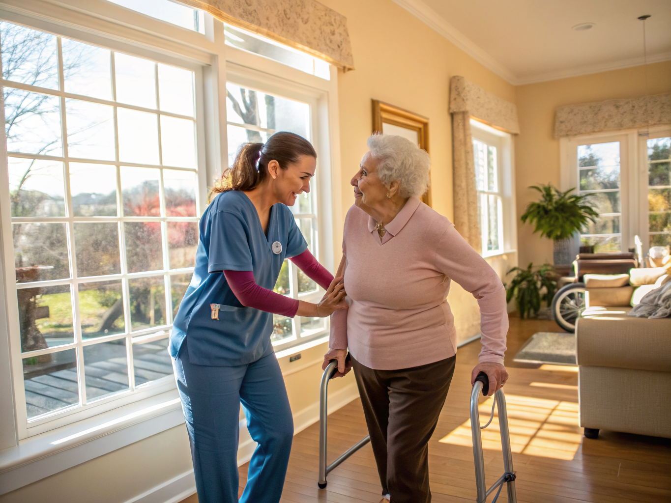 Post-surgery care aide assisting a senior recovering from surgery in Manalapan NJ Monmouth County