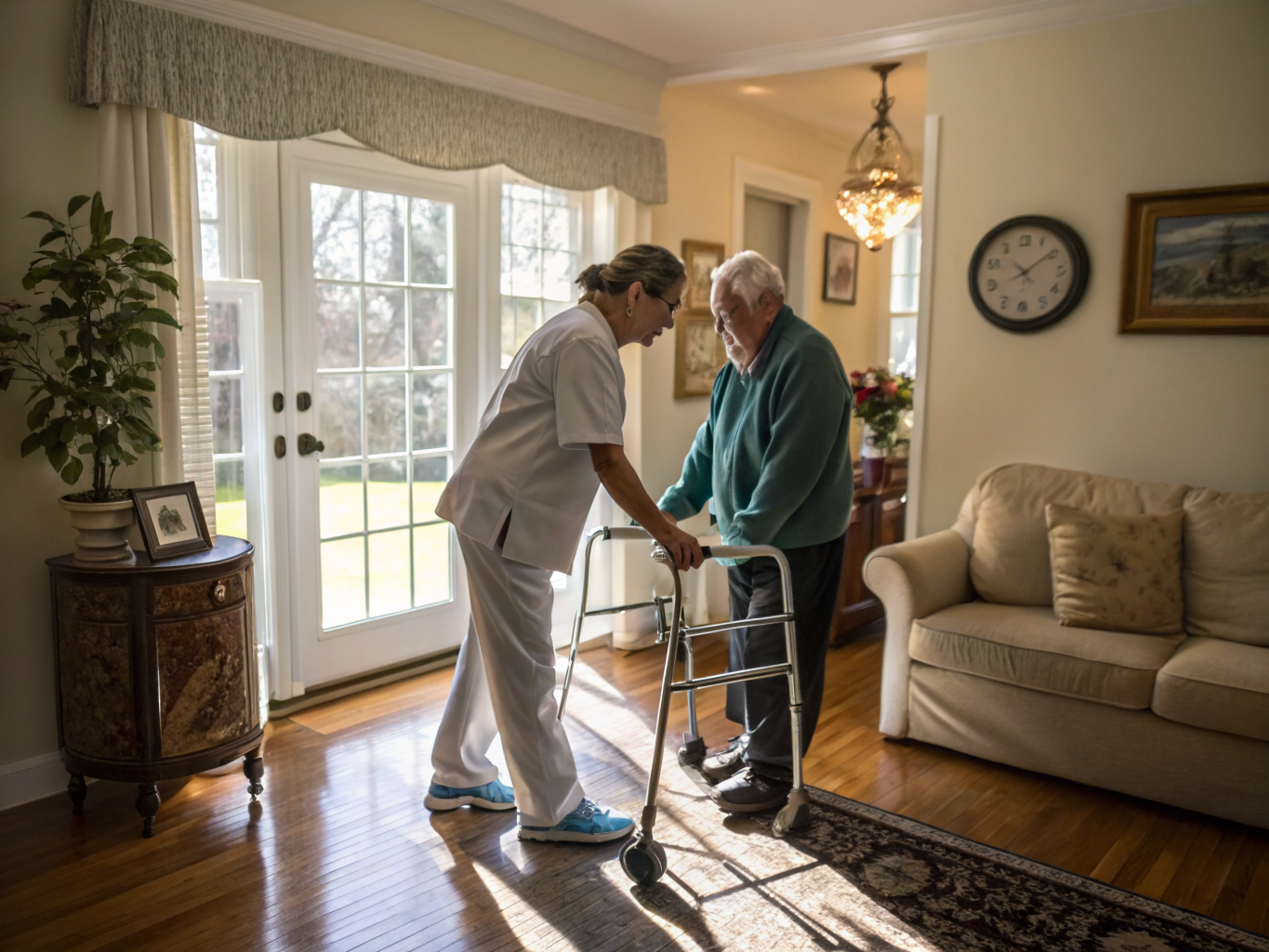 Post-surgery care aide assisting a senior recovering from surgery in Middletown NJ Monmouth County