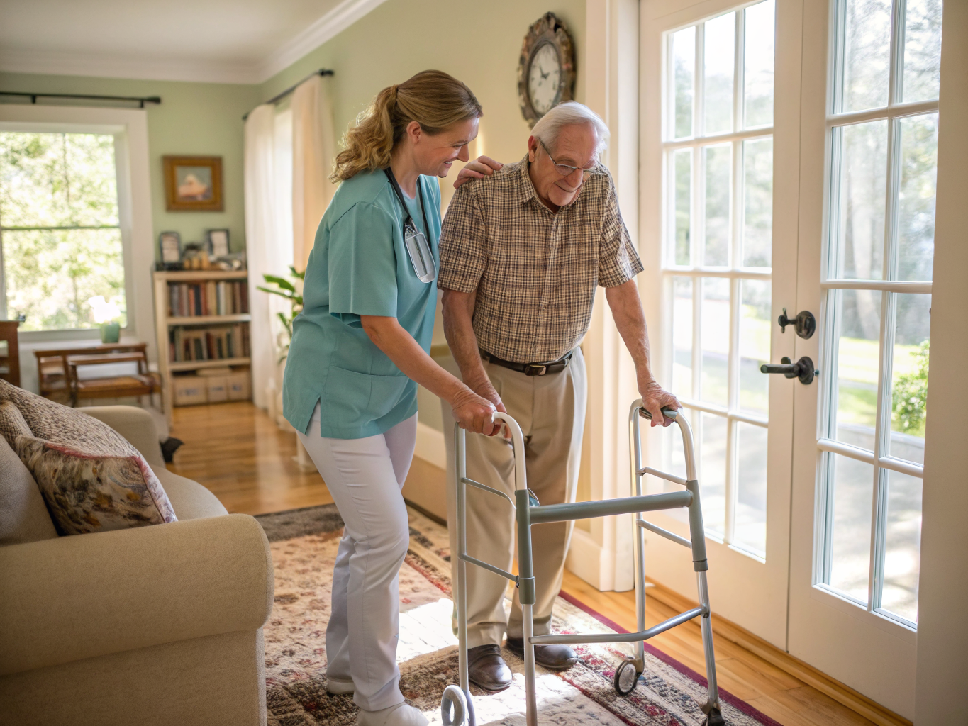 Post-Surgery Care aide assisting a senior recovering from surgery in Morristown NJ Morris County