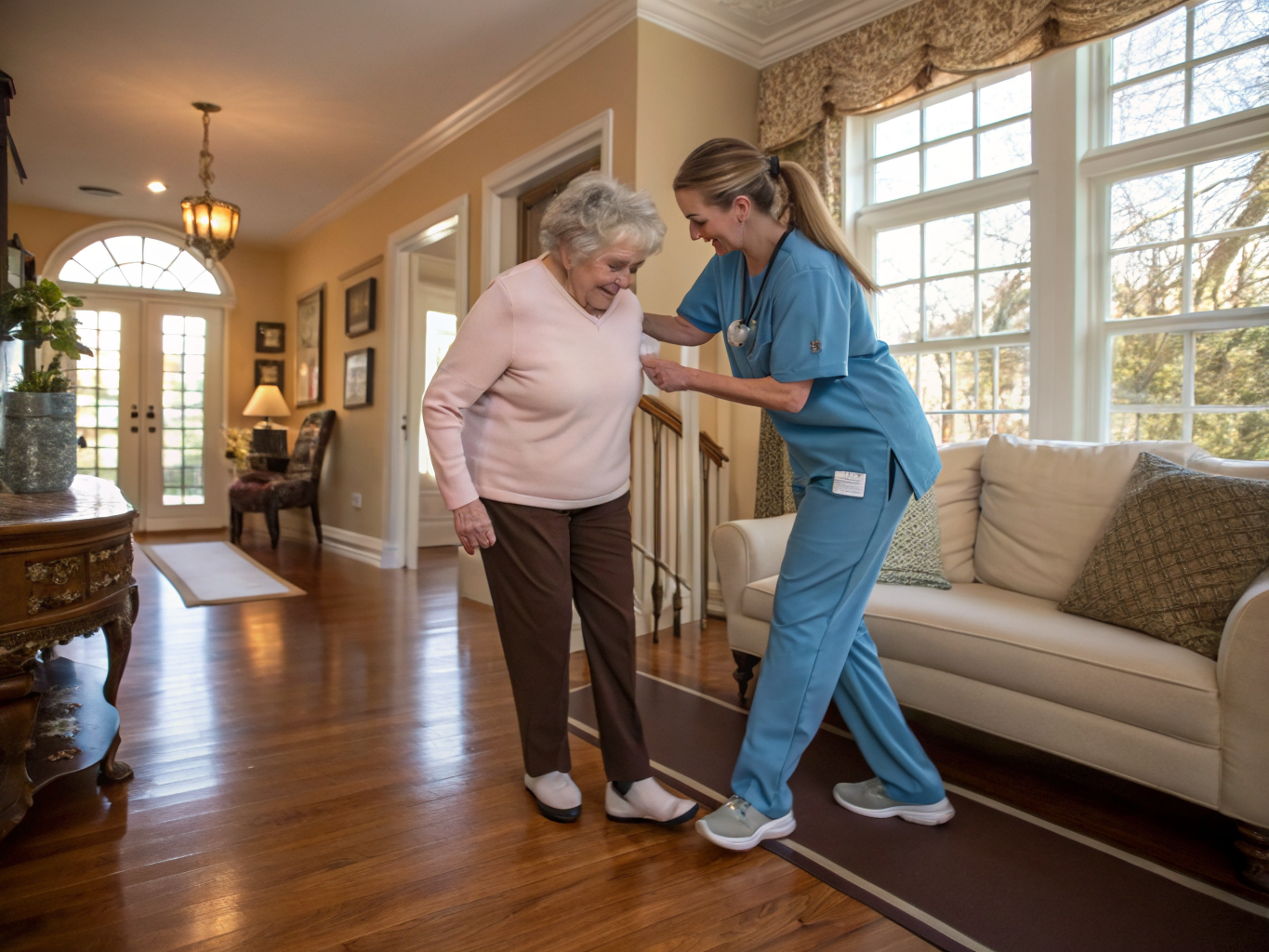 Post-Surgery Care aide assisting a senior recovering from surgery in Princeton NJ Mercer County