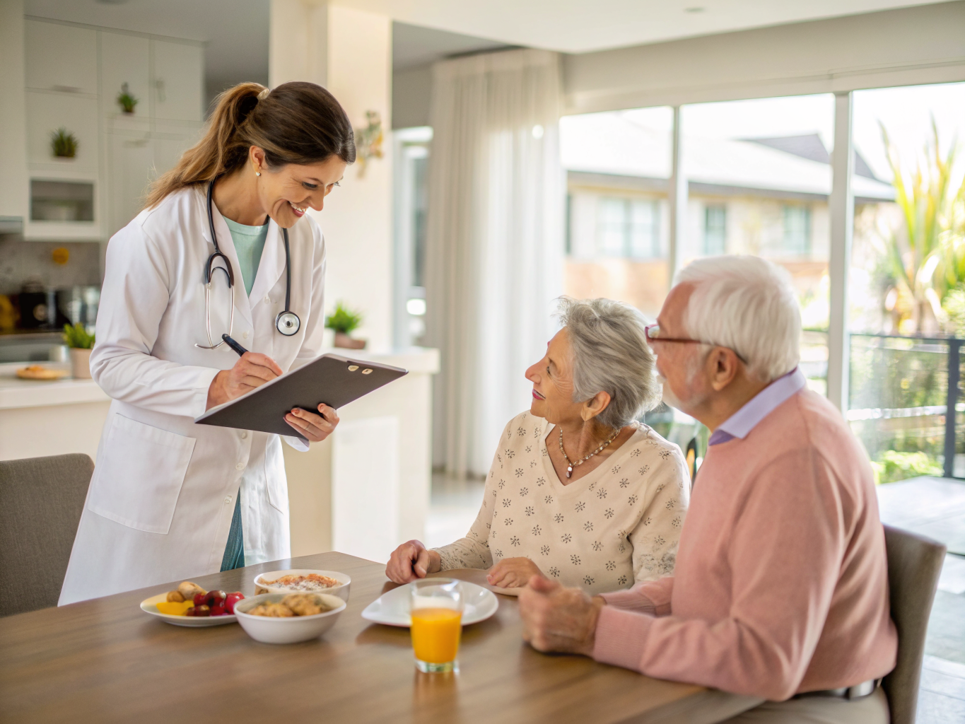 Home health aide assisting senior resident at Four Seasons at Sterling Pointe 55+ community in Franklin Township NJ